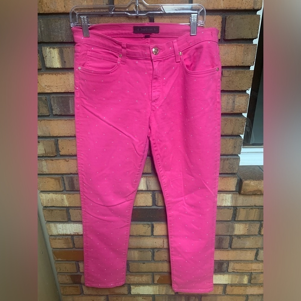 Juicy Couture Hot Pink Rhinestone Studded Ankle Jeans